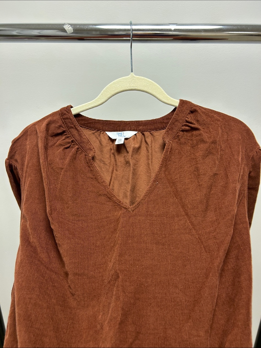 Women's Rust Brown Long Sleeve corduroy Peasant Top image 2